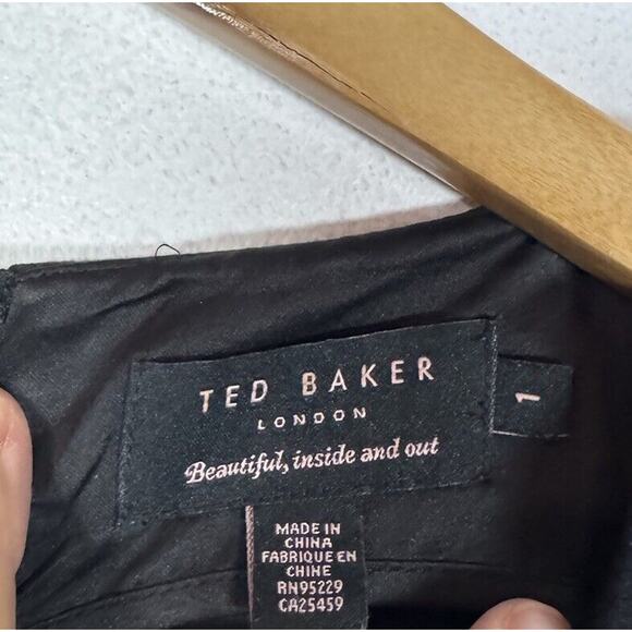 TED BAKER Judia Peplum Ruffle Bodycon Sheath Mini Dress Cocktail Black Size 1 SM - Picture 8 of 10